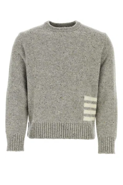 Thom Browne Melange Grey Wool Blend Sweater In Gray