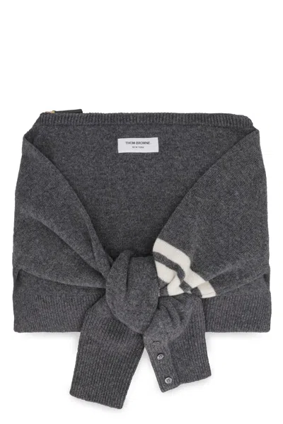 Thom Browne Melange Grey Wool Clutch In Black