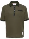 Thom Browne Open Stitch Cotton Polo In Green