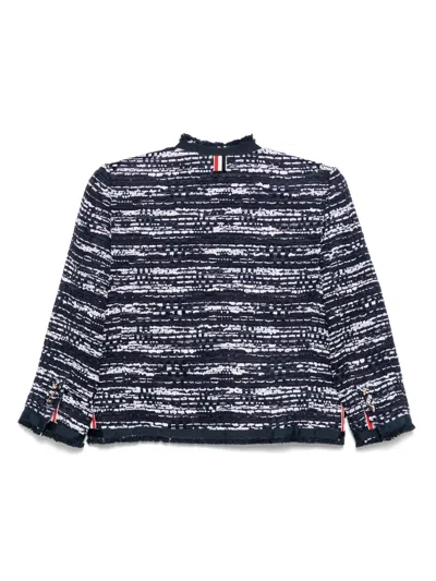 Thom Browne Melange Tulle Yarn Tweed Drop Back Cardigan Jacket Women In Blue