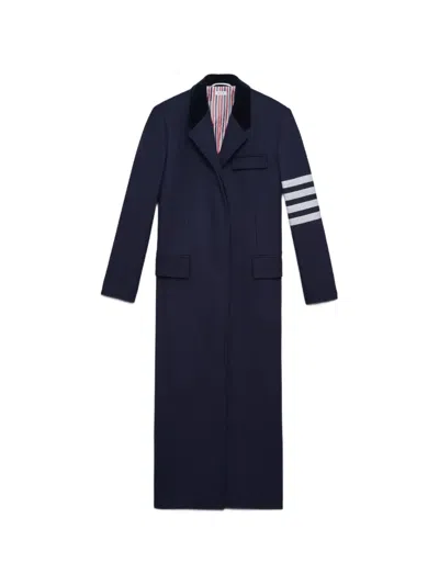 Thom Browne Melton Coat In Blue