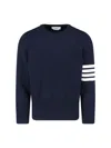 Thom Browne Blue Crewneck Swwater With 4-bar On The Sleeve And Ribbed Trims In Wool Man In Blue