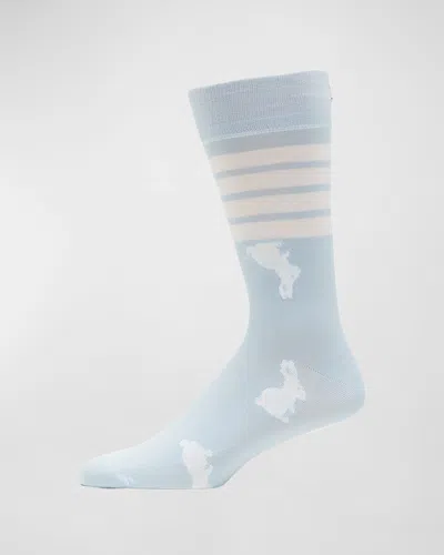 Thom Browne Men's 4-bar Rabbit Mid-calf Socks In Medium Blue