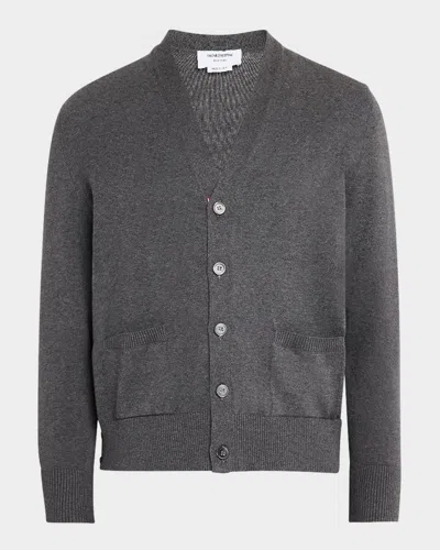 Thom Browne Men's 4-bar Stripe V-neck Cardigan In Grey