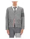 Thom Browne Striped V-neck Ribbed Cardigan With Long Sleeves In Gray