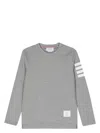 Thom Browne Long Sleeve Tee With 4 Bar Stripe In Milano Cotton In Light Grey