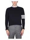 Thom Browne Ribbed Hem Crewneck Striped Sleeve Button Cuffs In Blue