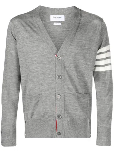 Thom Browne Men 4bar Wool Cardigan In Gray