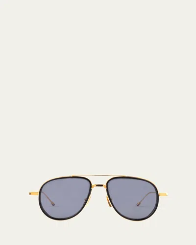 THOM BROWNE MEN'S ACETATE AND TITANIUM AVIATOR SUNGLASSES