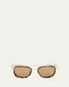 Thom Browne Men's Acetate And Titanium Rectangle Sunglasses With Side Shields In Brown