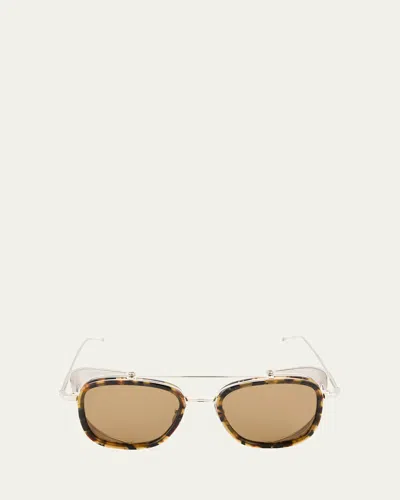 Thom Browne Men's Acetate And Titanium Rectangle Sunglasses With Side Shields In Brown