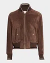 Thom Browne Suede Bomber Jacket In Brown