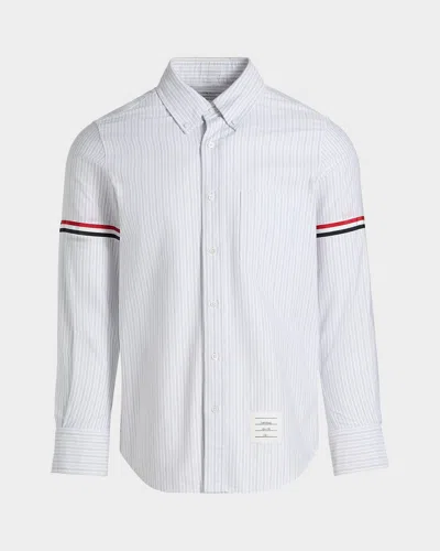 Thom Browne Men & Apos;s Cotton Grosgrain-stripe Straight Fit Sport Shirt In Gray