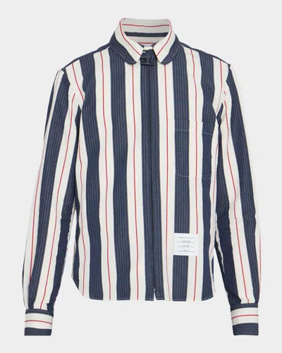 Thom Browne Men & Apos;s Cotton Stripe Full-zip Shirt In Blue