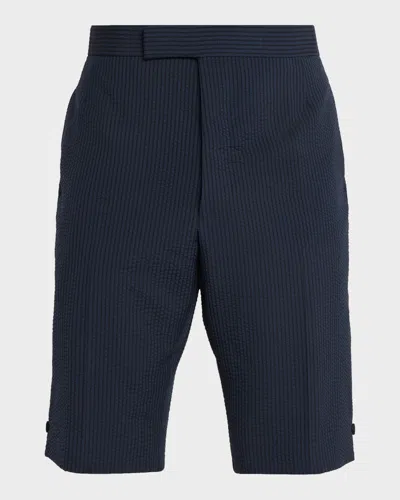 Thom Browne Men & Apos;s Fit 1 Backstrap Seersucker Shorts In Blue