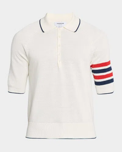 Thom Browne Short Sleeve 4-bar Polo Shirt In White