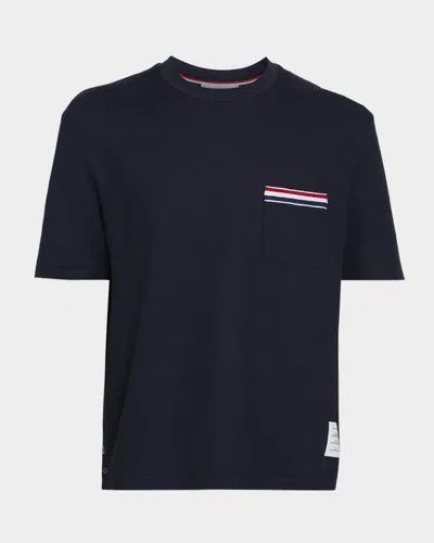 Thom Browne Navy Milano Cotton Oversized Pocket T-shirt In Blue