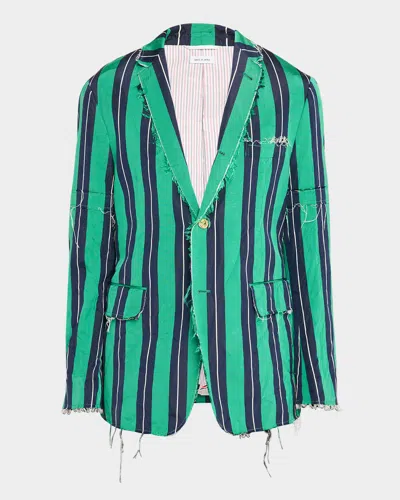 Thom Browne Men & Apos;s Raw-edge School Stripe Silk & Cotton Sport Coat In Green
