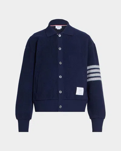 Thom Browne Men & Apos;s Wool Fleece Polo Cardigan In Navy