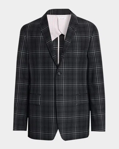 Thom Browne Men & Apos;s Wool Windowpane Plaid Sport Coat In Black