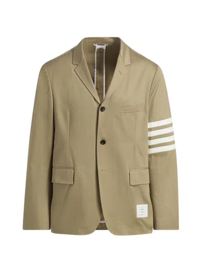 Thom Browne Single-breasted Cotton Twill Sport Jacket With Iconic Sleeve Stripes In Brown