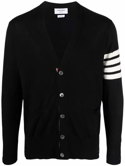 Thom Browne Grey Merino 4-bar Knit Cardigan For Men In Black