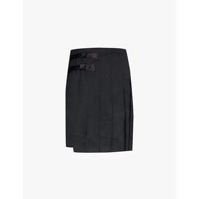 Thom Browne Mens Black Wrap-front Mid-rise Wool Skort