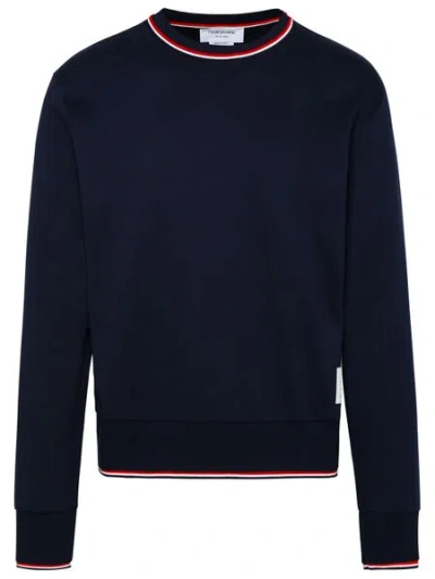 Thom Browne Men's Blue Crew-neck Sweatshirt With Contrasting Trimmings And Ribbed Edges