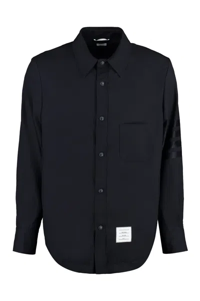 Thom Browne 4-bar Shirt In Light Wool In Blue