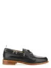 Thom Browne Polished Black Leather Loafers With Moc Toe Design And Lace Detail In Black