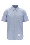 Thom Browne Collared Shirt With Front Pocket And Short Sleeves In Blue