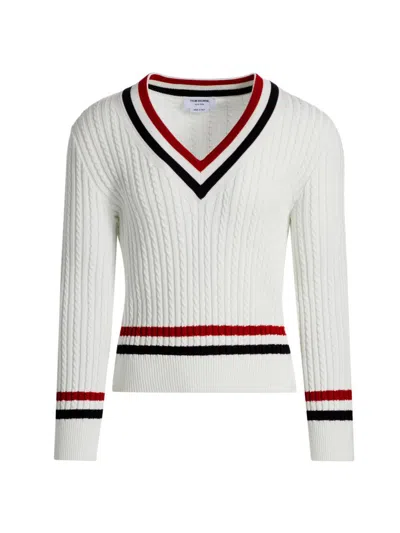 THOM BROWNE MEN'S CABLE-KNIT COTTON CRICKET SWEATER