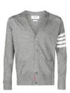 Thom Browne Rear Stripe V-neck Merino Cardigan In Grey