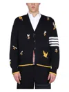 Thom Browne Birds And Bees Cardigan In Blue