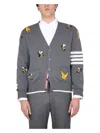 Thom Browne Birds And Bees Knitted Wool Cardigan In Grey