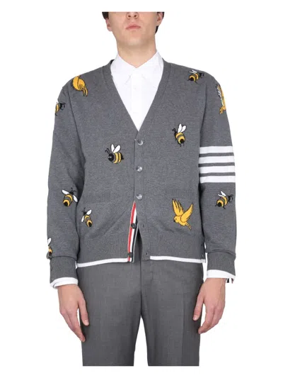 THOM BROWNE MEN'S CARDIGAN WITH BIRDS AND BEES INLAYS