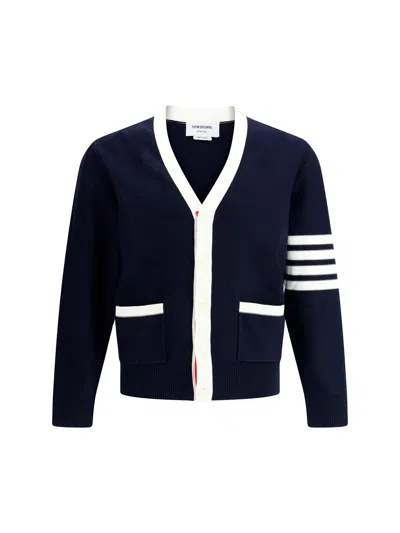 Thom Browne Men Cardigan With Iconic Stripes In Blue