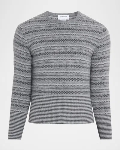 THOM BROWNE MEN'S CASHMERE JACQUARD MULTI-STRIPE CREWNECK SWEATER