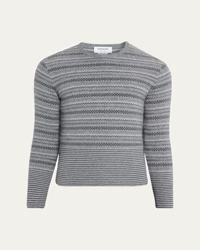 Thom Browne Men's Cashmere Jacquard Multi-stripe Crewneck Sweater In Gray
