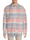Thom Browne Wool Check Pattern Shirt With Wide Collar In Pink Blue