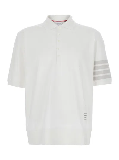 Thom Browne Men's Classic Collar Cotton Polo Shirt With 4-bar Sleeve Detail In Green