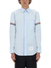 Thom Browne Striped Buttoned Shirt In Blue