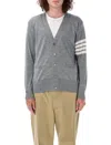 Thom Browne 4-bar Wool Fine Knit Cardigan In Pale Grey