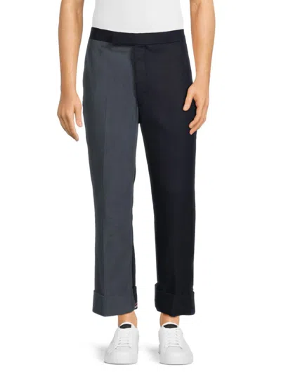 Thom Browne Men's Colorblock Wool Flat Front Pants In Navy