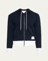 Thom Browne Two-tone Zip Front Hoodie In Blue