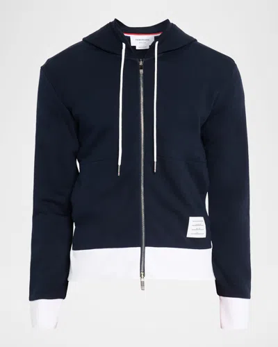 Thom Browne Men's Cotton 4-bar Stripe Full-zip Hoodie In Blue