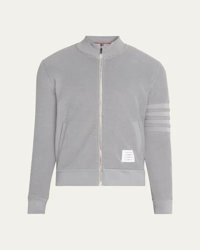 Thom Browne Men's Cotton 4-bar Stripe Full-zip Sweater In Gray