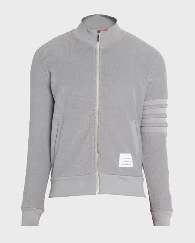 Thom Browne Men's Cotton 4-bar Stripe Full-zip Sweater In Gray