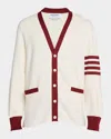 Thom Browne Off-white Milano Stitch 4-bar V Neck Rugby Cardigan In White