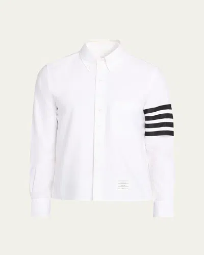 Thom Browne Men's Cotton And Silk Straight Fit 4-bar Sleeve Sport Shirt In White